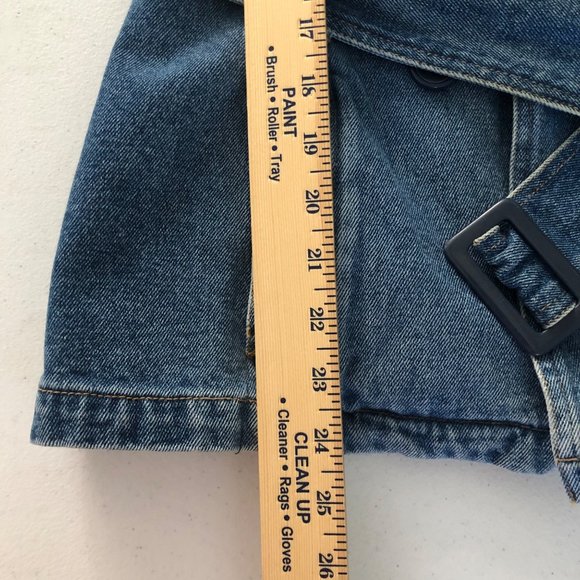 Rampage Size Med Vintage Double Breasted Belted Blue Denim Jacket with Pockets - Picture 5 of 16